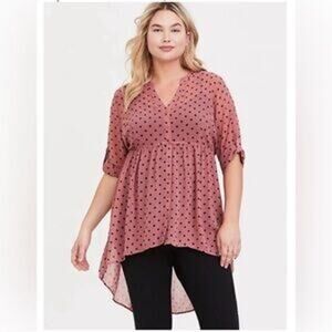 Torrid Size 1 Shear Pink with Black Polkadots Tunic Shirt